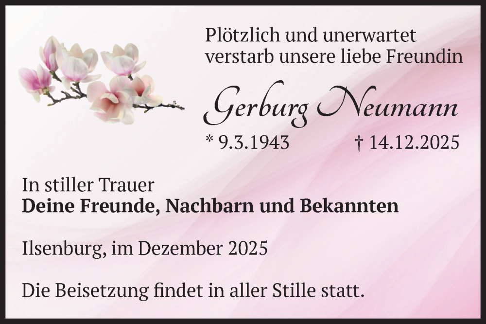  Traueranzeige für Gerburg Neumann vom 20.12.2025 aus Volksstimme Wernigerode