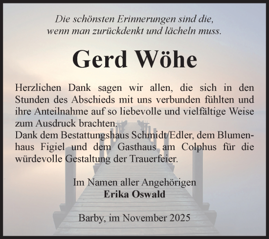 Traueranzeige von Gerd Wöhe von Volksstimme Schönebeck