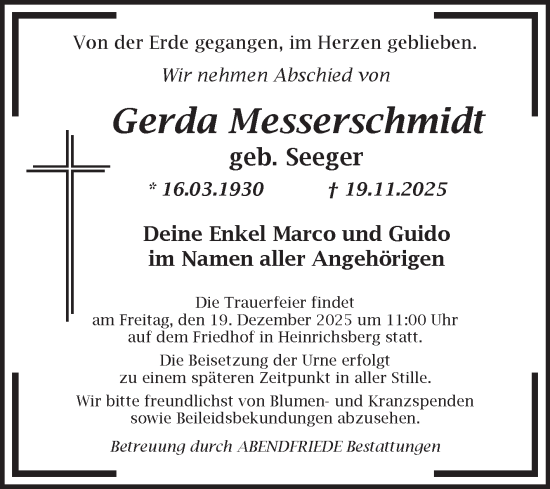Traueranzeige von Gerda Messerschmidt von Volksstimme Haldensleben/Wolmirstedt