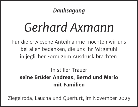 Traueranzeige von Gerhard Axmann von Trauerkombi Merseburg