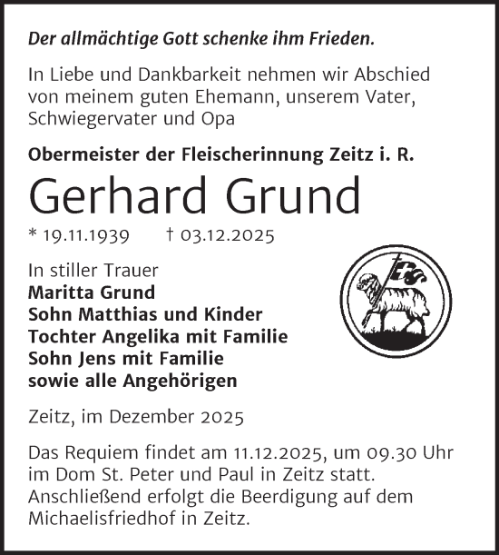 Traueranzeige von Gerhard Grund von Mitteldeutsche Zeitung Zeitz