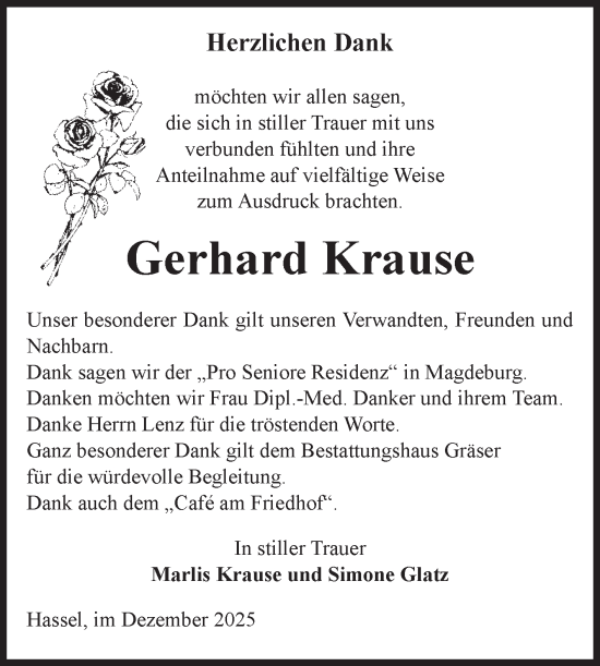 Traueranzeige von Gerhard Krause von Volksstimme Altmark Ost