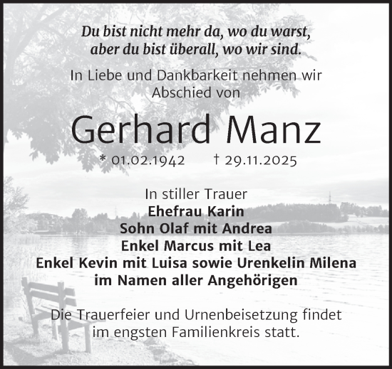 Traueranzeige von Gerhard Manz von Trauerkombi Bitterfeld