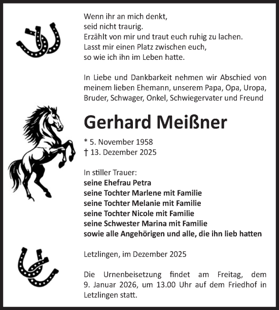Traueranzeige von Gerhard Meißner von Volksstimme Altmark West