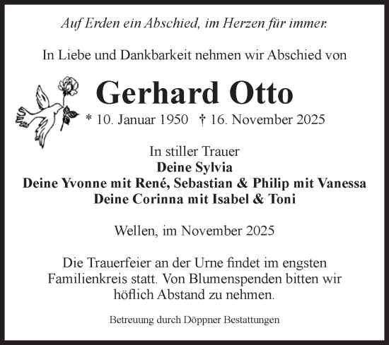 Traueranzeige von Gerhard Otto von Volksstimme Haldensleben/Wolmirstedt