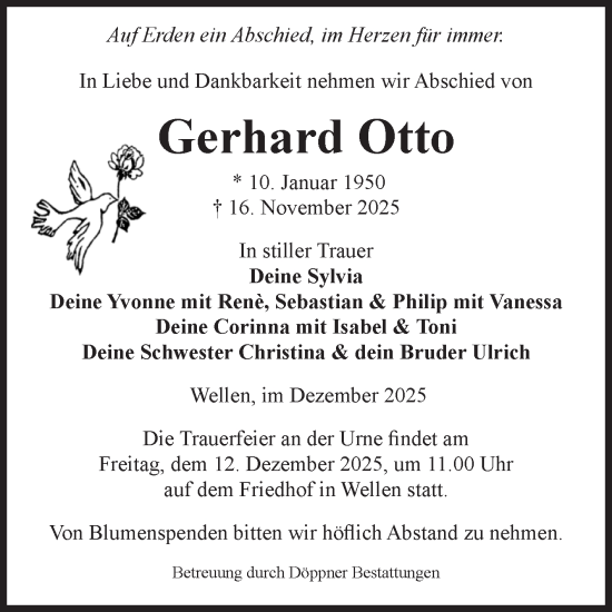Traueranzeige von Gerhard Otto von Volksstimme Haldensleben/Wolmirstedt