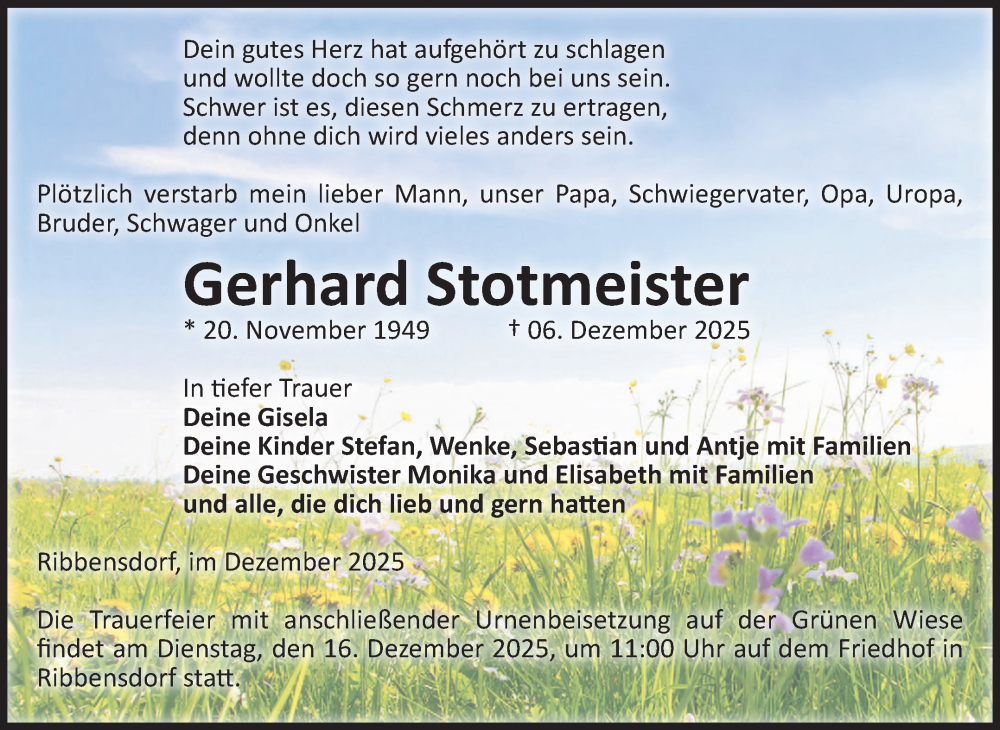  Traueranzeige für Gerhard Stotmeister vom 10.12.2025 aus Volksstimme Haldensleben/Wolmirstedt