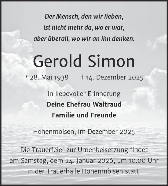 Traueranzeige von Gerold Simon von Trauerkombi Weißenfels