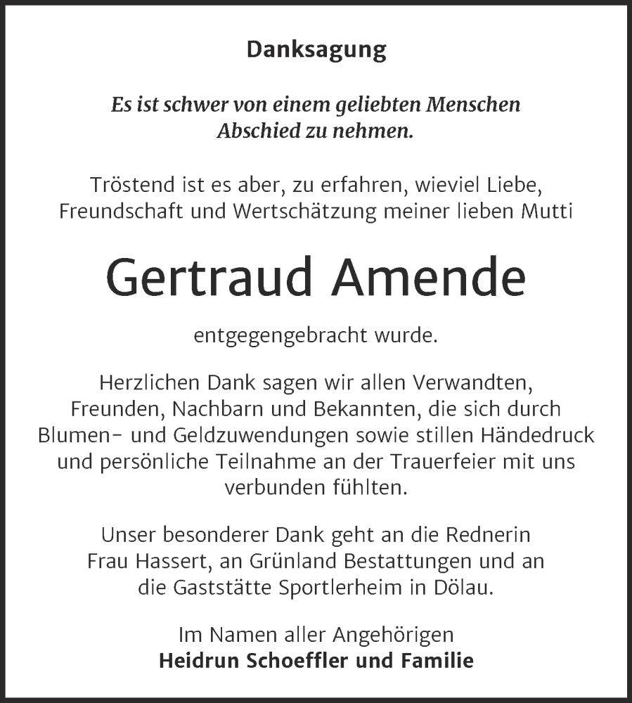  Traueranzeige für Gertraud Amende vom 06.12.2025 aus Mitteldeutsche Zeitung Halle/Saalkreis