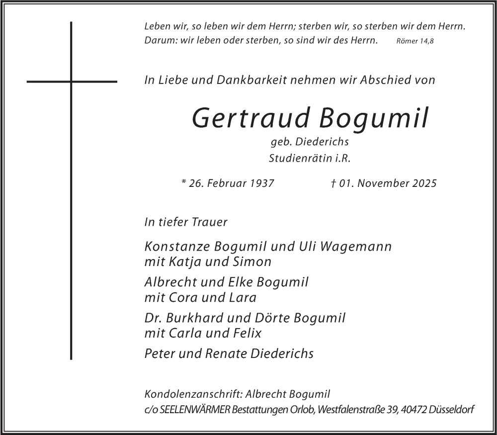  Traueranzeige für Gertraud Bogumil vom 06.12.2025 aus Volksstimme Magdeburg