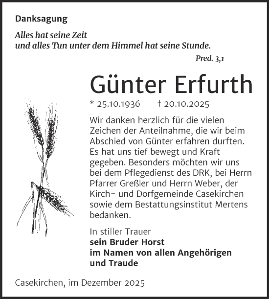 Traueranzeige von Günter Erfurth von Super Sonntag Naumburg/Nebra