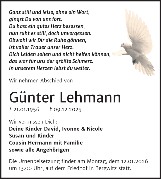Traueranzeige von Günter Lehmann von Trauerkombi Wittenberg