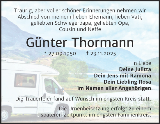 Traueranzeige von Günter Thormann von Trauerkombi Dessau