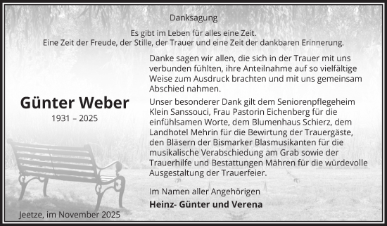 Traueranzeige von Günter Weber von Volksstimme Altmark Ost