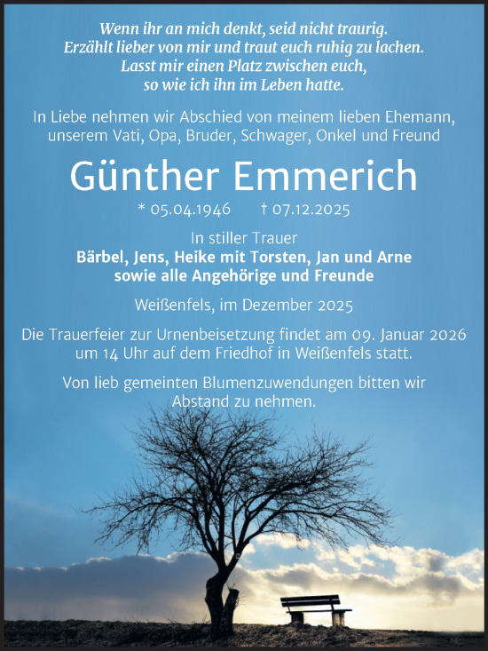 Traueranzeige von Günther Emmerich von Trauerkombi Weißenfels