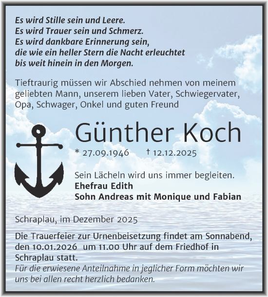 Traueranzeige von Günther Koch von Trauerkombi Merseburg
