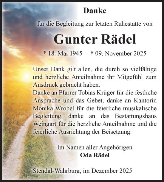 Traueranzeige von Gunter Rädel von Volksstimme Altmark Ost