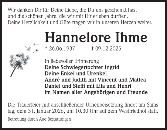 Traueranzeige von Hannelore Ihme von Volksstimme Magdeburg