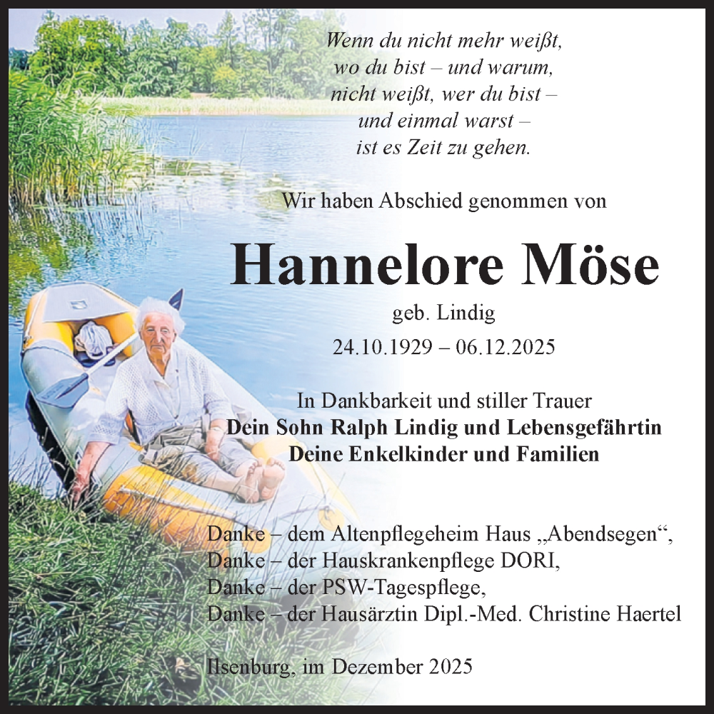  Traueranzeige für Hannelore Möse vom 27.12.2025 aus Volksstimme Wernigerode