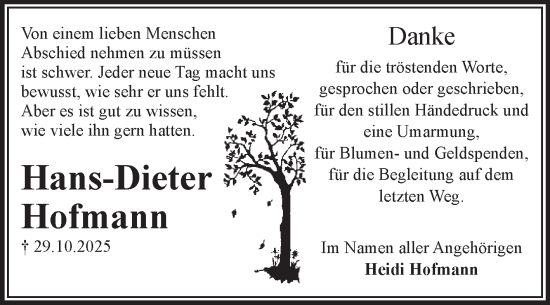 Traueranzeige von Hans-Dieter Hofmann von Volksstimme Magdeburg