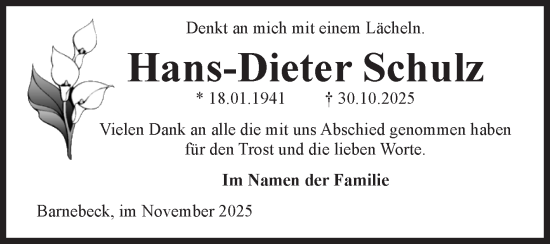 Traueranzeige von Hans-Dieter Schulz von Volksstimme Altmark West