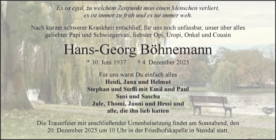 Traueranzeige von Hans-Georg Böhnemann von Volksstimme Altmark Ost