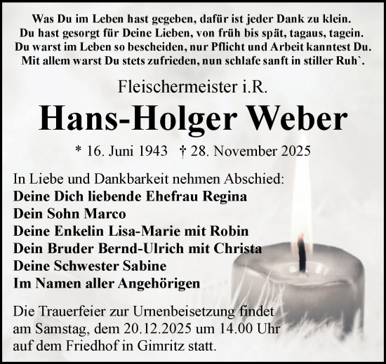 Traueranzeige von Hans-Holger Weber von Mitteldeutsche Zeitung Halle/Saalkreis