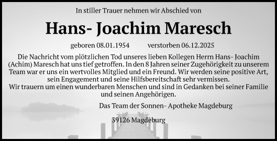 Traueranzeige von Hans-Joachim Maresch von Volksstimme Magdeburg