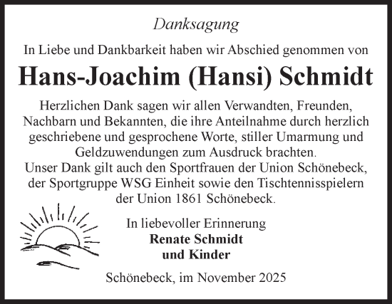 Traueranzeige von Hans-Joachim Schmidt von Volksstimme Schönebeck