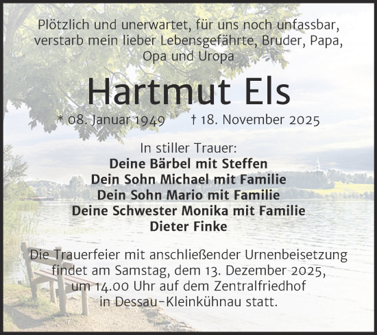 Traueranzeige von Hartmut Els von Trauerkombi Dessau