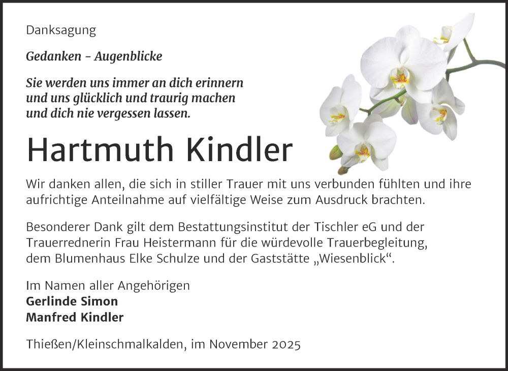  Traueranzeige für Hartmuth Kindler vom 06.12.2025 aus Trauerkombi Wittenberg