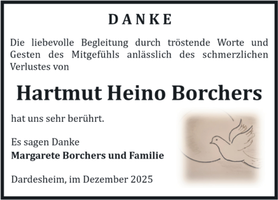 Traueranzeige von Hartmut Heino Borchers von Volksstimme Halberstadt