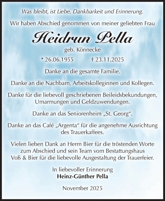 Traueranzeige von Heidrun Pella von Volksstimme Wernigerode