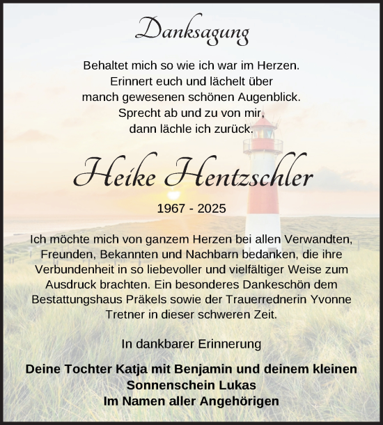 Traueranzeige von Heike Hentzschler von Naumburger Tageblatt