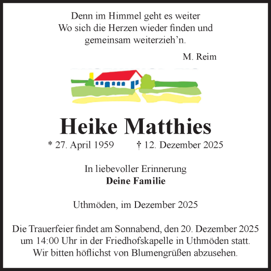 Traueranzeige von Heike Matthies von Volksstimme Haldensleben/Wolmirstedt