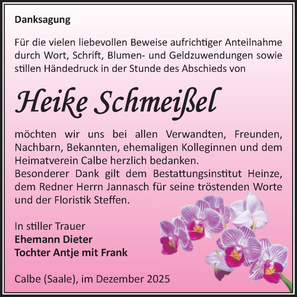  Traueranzeige für Heike Schmeißel vom 20.12.2025 aus Volksstimme Schönebeck