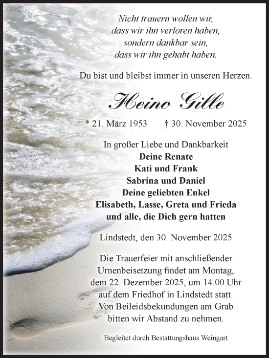 Traueranzeige von Heino Gille von Volksstimme Altmark West