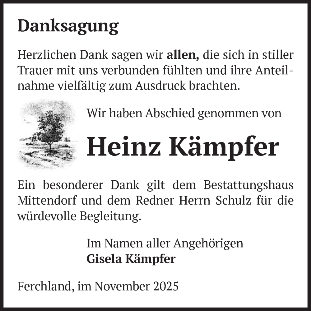  Traueranzeige für Heinz Kämpfer vom 13.12.2025 aus Volksstimme Burg/Genthin