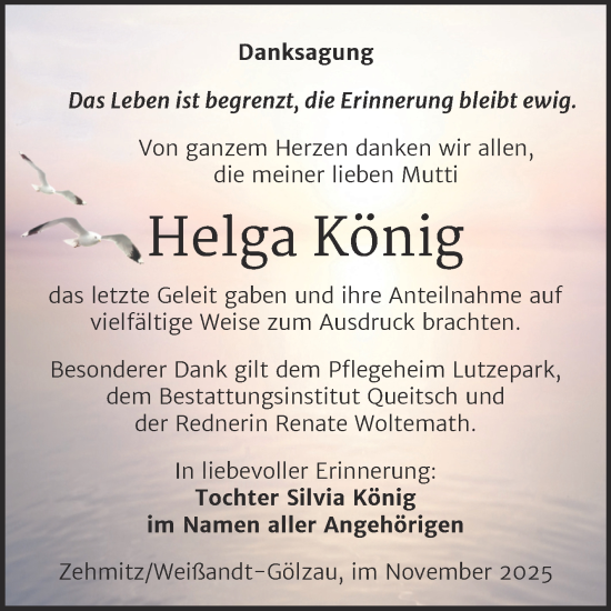 Traueranzeige von Helga König von Trauerkombi Köthen