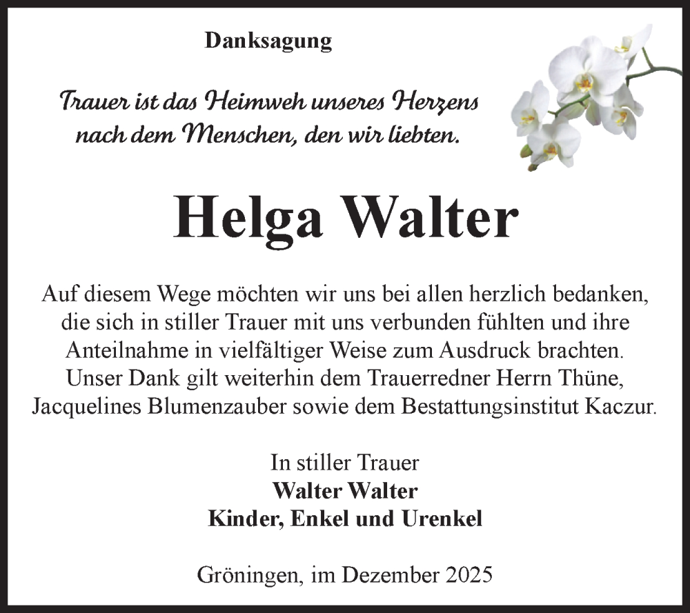  Traueranzeige für Helga Walter vom 27.12.2025 aus Volksstimme Oschersleben/Wanzleben