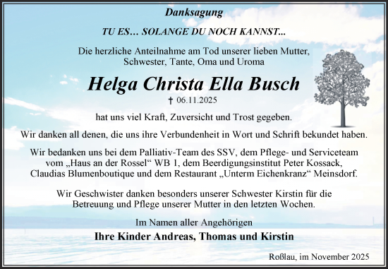 Traueranzeige von Helga Christa Ella Busch von Trauerkombi Dessau