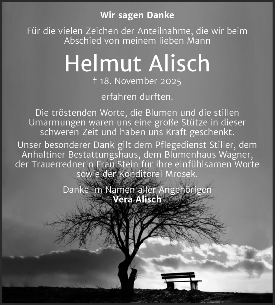 Traueranzeige von Helmut Alisch von Trauerkombi Dessau