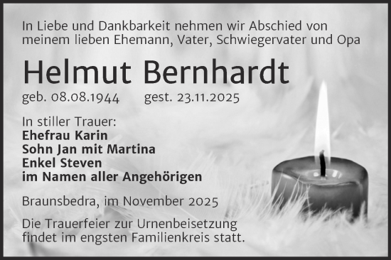 Traueranzeige von Helmut Bernhardt von Trauerkombi Merseburg