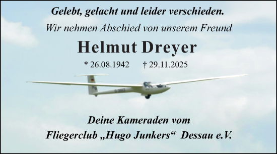 Traueranzeige von Helmut Dreyer von Trauerkombi Dessau