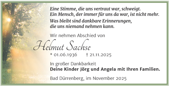 Traueranzeige von Helmut Sachse von Trauerkombi Merseburg