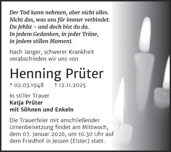 Traueranzeige von Henning Prüter von Trauerkombi Wittenberg