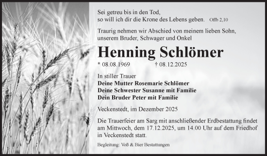 Traueranzeige von Henning Schlömer von Volksstimme Wernigerode