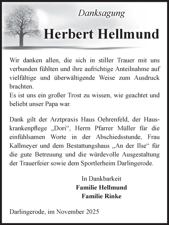 Traueranzeige von Herbert Hellmund von Volksstimme Wernigerode