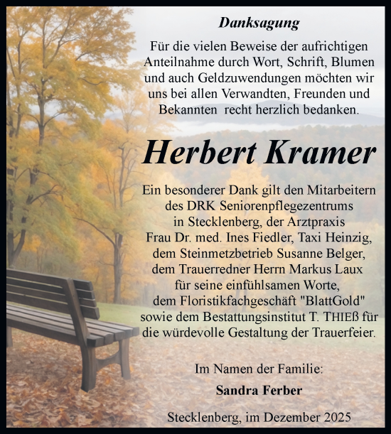 Traueranzeige von Herbert Krämer von Trauerkombi Quedlinburg