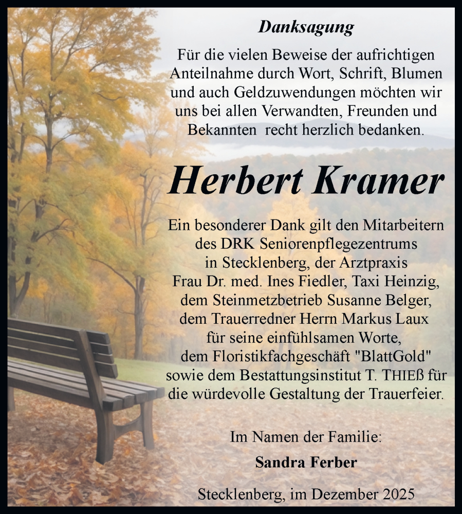  Traueranzeige für Herbert Krämer vom 20.12.2025 aus Trauerkombi Quedlinburg